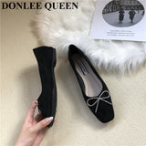 Women Shoes Brand Metal Decoration Flats Ballet Square Toe Flat Heels Ladies Lazy Loafers Soft Ballerina Female Zapatos De