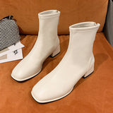 Winter New Fashionable Round Head Leather Outerwear with Back Zipper High Heel for Warm Comfortable Large Size Naked