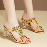 For Women Wearing High-Heeled Slippers In The Summer Of 2024, The New Medium-Heeled Sandals, Crystal Thick Heels, Diamond Sandals And