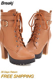 Heels Women Ankle Boots Lace Up Fall Winter Platform Ladies Boots Large Size Fashion Shoes White Black Brown
