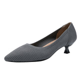 Pointed Toe Solid Color Stretch Knitted Shoes Pumps Slip on Sole Low Heels Breathable Loafers Women Mesh Shallow Sock