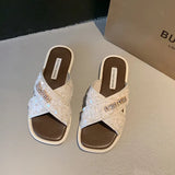 Women Shoes Summer New Vintage Woven Roman Sandals Fashion Open-Toe Sandals Female Slip-on Flats Beach Shoes Ladies