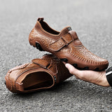 men shoes slip on British Style Men Causal Shoes breathable Genuine Leather Men Shoes hole Outdoor Shoes Zapatos