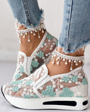shoes Platform Wedges women's Sneakers Floral Embroidery Mesh Sneakers For Women Slip On Casual Comfy Heeled Shoes Woman