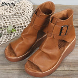 New Summer Women Sandals Fashion Retro Peep Toe Platform Sandals PU Leather Zipper Thick Bottom Women Shoes Ladies