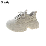 Women Platform Sneakers Leather Casual Ladies Chunky Shoes 2023 White Woman High Black Fashion Brand Thick soled Wedge