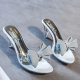 Women Slippers High Heeled 6.5CM Butterfly-knot Women Casual Shoes Mules PVC Transparent Shoes Clear Open Toe Female