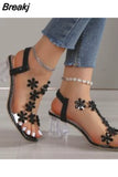 Women Sandals Pvc Crystal Flower Decoration Chunky Heel Peep Toe Back Strap Elastic Band Elegant Fashion Shoes
