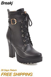 Heels Women Ankle Boots Lace Up Fall Winter Platform Ladies Boots Large Size Fashion Shoes White Black Brown