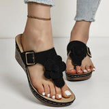 Breakj Flower Slope And Slippers Women's 2024 New Belt Buckle Casual Solid Color Retro Glyph Slippers