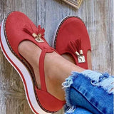 New English Style Round Head Belt Buckle Thick Heel Tassel Sling Thick-Soled Sandals From