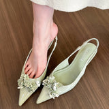 Pointed Toe Elegant Woman Heeled Pumps Green Women Party Leather Bridal Shoes Ladies Heels Slip-on Talon