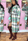 Elegant Office Lady Button Long Top Women Turndown Collar Long Sleeve Loose Jacket Fall Winter Plaid Print Coat