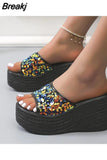 Wedge High Heeled Women Sandals New Arrived 2023 Bling Sequin Lady Slipper Peep Toe Comfort Walk Causal Sandals Plus