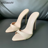 Heel Slippers Women Shoes Summer Peep Toe Mixed Colors Stiletto Sandals Sexy Party Ladies Shoes Luxury Woman
