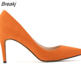 Classic Sexy Pointed Toe 8cm Mid High Heels Women Pumps Faux Suede Party Dress Wedding Shoes Big Size 10