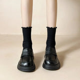 Leather Shoes Women's English Style Shoes 2024 New Summer Retro Flat-Soled Love Shoes Black One-Footed Women's
