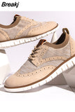 Men's Business Dress Shoes Brogue Style Men Flat Outdoor Walking Casual Shoes Breathable Woven Men's Office Shoes