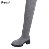 Slim Over The Knee Stretch Socks Boots Women Autumn Thick High Heels Long Boots Woman Anti-slip Platform Shoes
