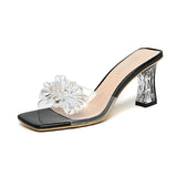 Transparent Slippers Female Crystal Slippers With Thick Heels In Summer, A New Style Of Transparent Middle Heel With Diamond Outside Wearing Sandals Fairy