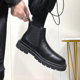 Boots Winter 2021 Platform Boots Men Split Leather Ankle Boots Black Male Autumn New Fashion Shoes Chunky