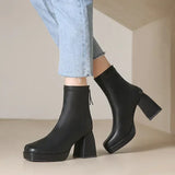 Women Ankle Boots Square High Heel Ladies Short Boots Woman Fashion PU Leather Round Toe Platform Boots Female