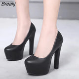 High Heels Platform Pumps PU Black White Women Shoes Platform High Heels Shoes Thick Heels Work Pumps Dress