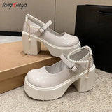 Chunky Platform Mary Jane Shoes Women Patent Leather High Heels Pumps Woman Sweet Thick Heel Party Shoes Female