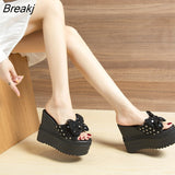 Heels Platform Slippers Women For Summer Sequin Bow High Heels Sandals Women 2023 Outdoor Beach Slippers Platform