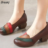 Ethnic Women Shoes Genuine Leather Pumps Slip-On Mixed Colors 2023 New Spring/Autumn Handmade Concise Ladies