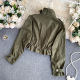 Fashion Spring Autumn Women's Jacket Solid Safari Style Turn Down Collar Full Sleeve All Match Short Coat with