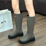 Women Boots Fashion Casual Non Slip Zipper Knee Boots Woman Comfortable Round Boots Ladies Platform PU Winter Boot Female