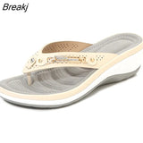 New Summer Women's Slippers Summer Metal Button Shoes Wedge Outdoor Sports Beach Sandals Women Outside Platform Flip