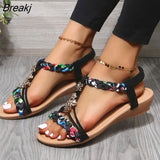 Sandals 2021 Women Shoes Rhinestones Chains Thong Gladiator Flat Sandals Crystal Chaussure Plus Size 42 tenis