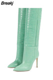 Women's High Boots Crocodile Print Slip-on Long Boots Women Sexy High Heels Designer Shoes Stiletto Concise Demonia Boots