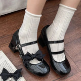 Leather High Heels Pumps Women Sweet Pink Bowknot Cosplay Lolita Shoes Woman Bride Wedding Buckle Strap Mary Jane