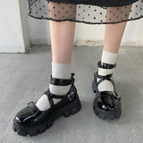 Lolita Shoes Platform Round Head Thick Heel Cross Bandage Women Shoes Kawaii Shoes Cosplay Mary Jane Shoes Heart