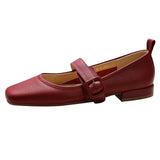 Leather Low Heels Square Toe Women Shoes Buckle Thick Heel Females Shoes Fashion Mary Jane Shoes Spring Ladies Dress