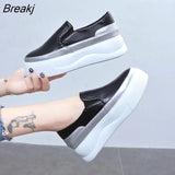Women White Shoes Slip-On Platform Loafers Leather Woman Casual Shoes Ladies Walking Flats Chunky Sneakers Trend Zapatos