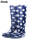 Women Rain Boots Waterproof Lightweight Knee-High Garden Shoes Woman Flower Rubber Platform Work Boot Botas De