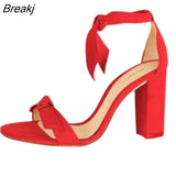 Women Open Toe Sexy Ankle Straps Sandals High Heels Summer Ladies Bridal Suede Thick Heel Pumps wedding shoes Dress Pump