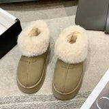 Boots With Fur Women's Rubber Shoes Rain Flat Heel Australia Plush Lolita Snow Leather Med Ladies Basic Ethnic Slipper