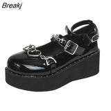 Women Pumps Mary Jane Derby Metal Decoration Platform Flat Heel Female Shoes Ladies Wedge Lolita Gothic Harajuku Punk