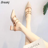 rivet buckle thick heel mules women's shoes 2022 summer and autumn new fashion pointed half bag sandals high