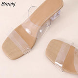 Summer Ladies' slippers Transparent High Heels Clear Crystal Slides Mules Female Sandals Women Shoes Daily Peep Toe