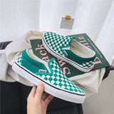 Chessboard Canvas Shoes for Women Casual Sneakers Ladies Walking Shoes Slip on Loafers Sport Shoes Baskets Femme