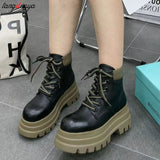 Winter Boots Medium Heel Comfortable Ankle Ladies Boots 2023 Designer Shoes Solid Colors Lace-Up Chaussure Femme