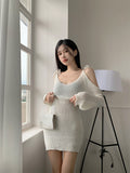 Autumn Thin Sexy Y2k Mini Dress Korean Fashion Elegant Knitted Dress Woman Casual Pure Color Short Party Dress Slim