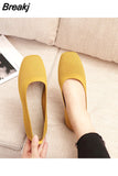 of Women 2023 Summer Fashion Knitted Mesh Breathable Ladies Loafers Comfort Square Toe Casual Flats Zapatos De