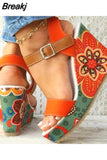 Dropship Platform Wedges Mules Sandals 2023 Summer New Floral Pattern Slide Sandals Comfy Beach Shoes Outside Slider